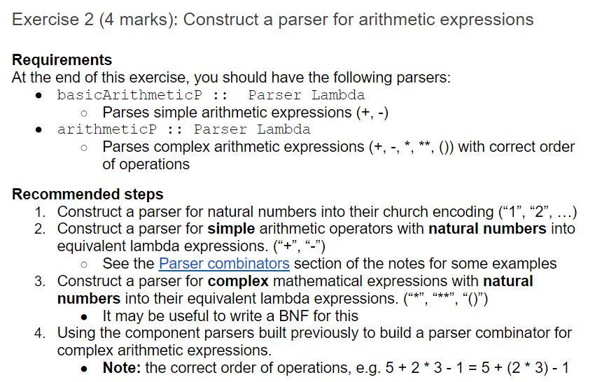 Exercise 1 (2 marks): Construct a parser for logical | Chegg.com