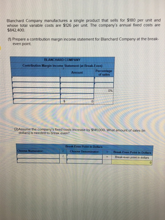 Blanchard Company Manufactures A Single Product That Sells For 180