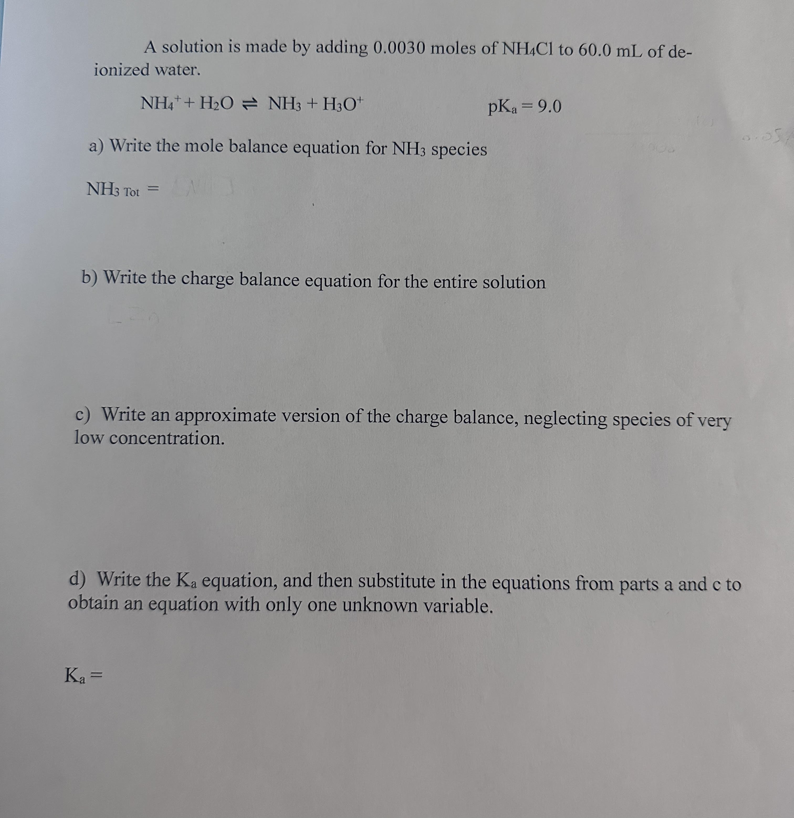 Solved A solution is made by adding 0.0030 moles of NH4Cl to | Chegg.com