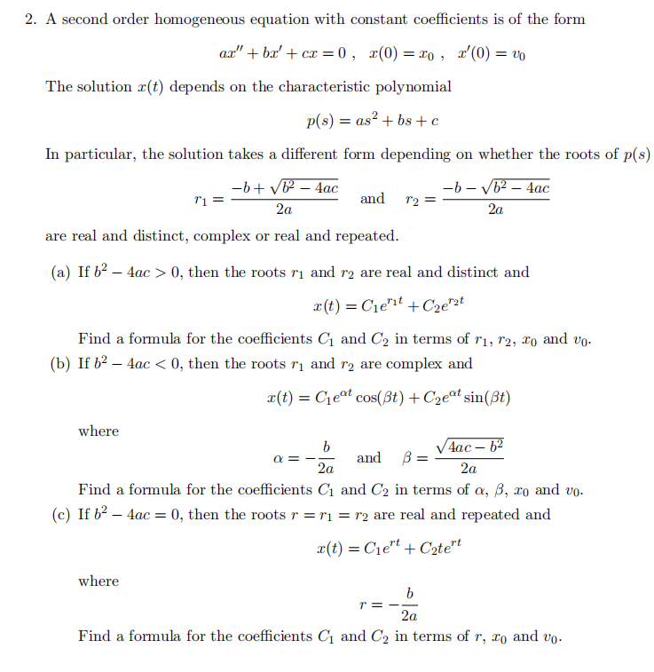 Solved 2. A second order homogeneous equation with constant | Chegg.com