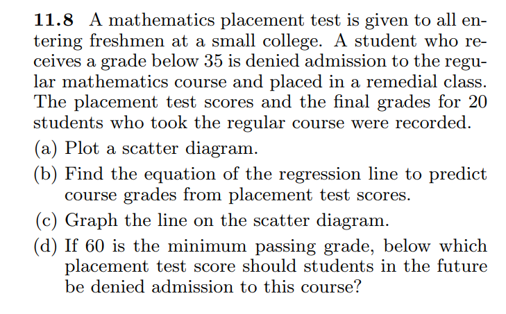 Solved 11.8 A mathematics placement test is given to all en- | Chegg.com