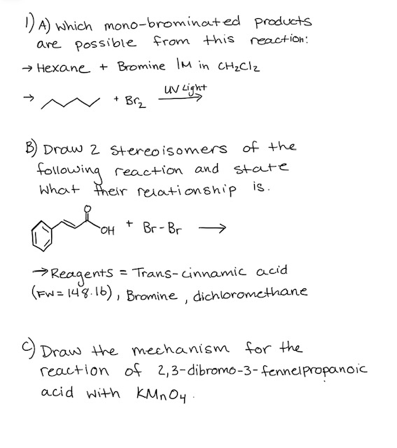 Solved 1) A) which monobrominated products are possible