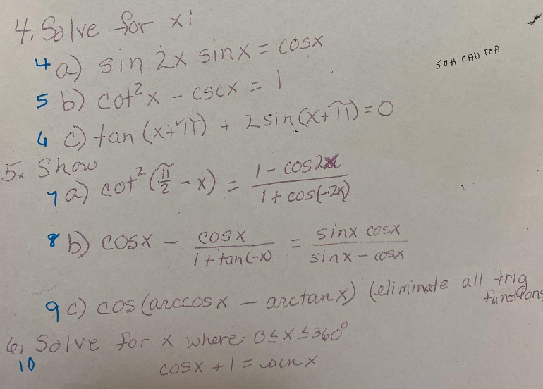 Solved 4. Salve for xi ta Sin 2x sinx= COSX 5 b) cot?x 4 O