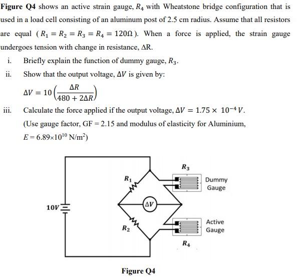 Solved Figure Q4 shows an active strain gauge, R4 with | Chegg.com