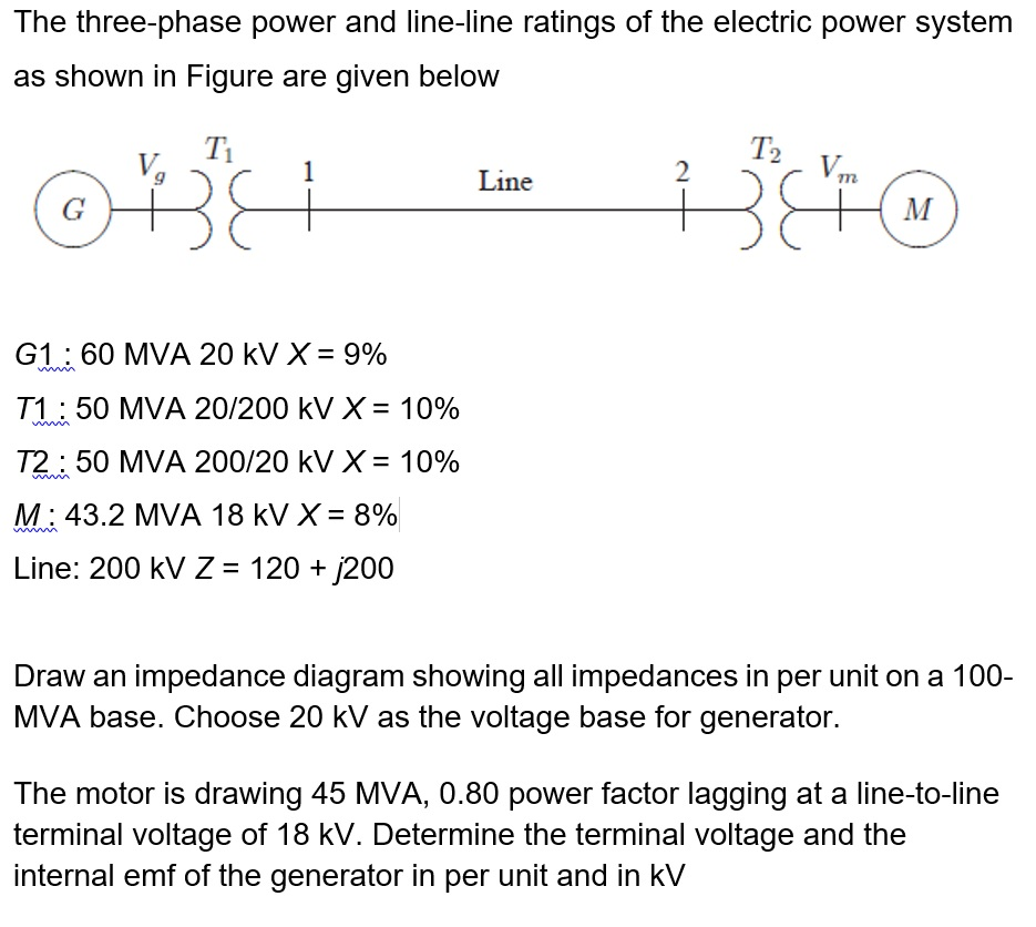 Solved The three-phase power and line-line ratings of the | Chegg.com