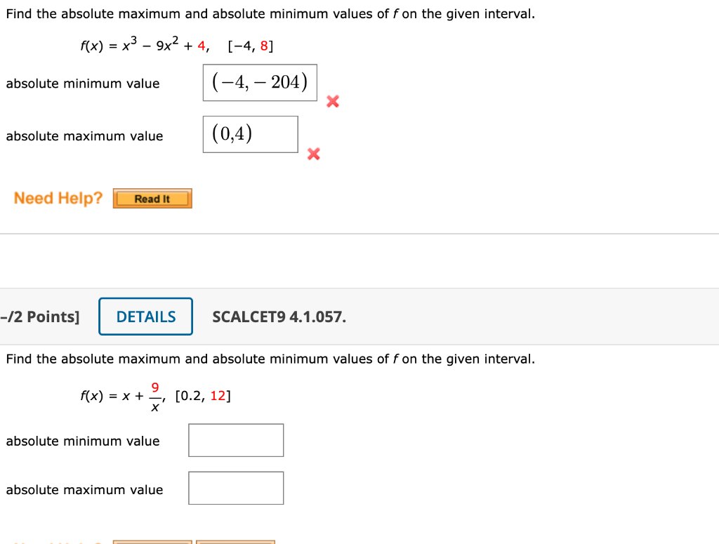 Solved Find the absolute maximum and absolute minimum values | Chegg.com
