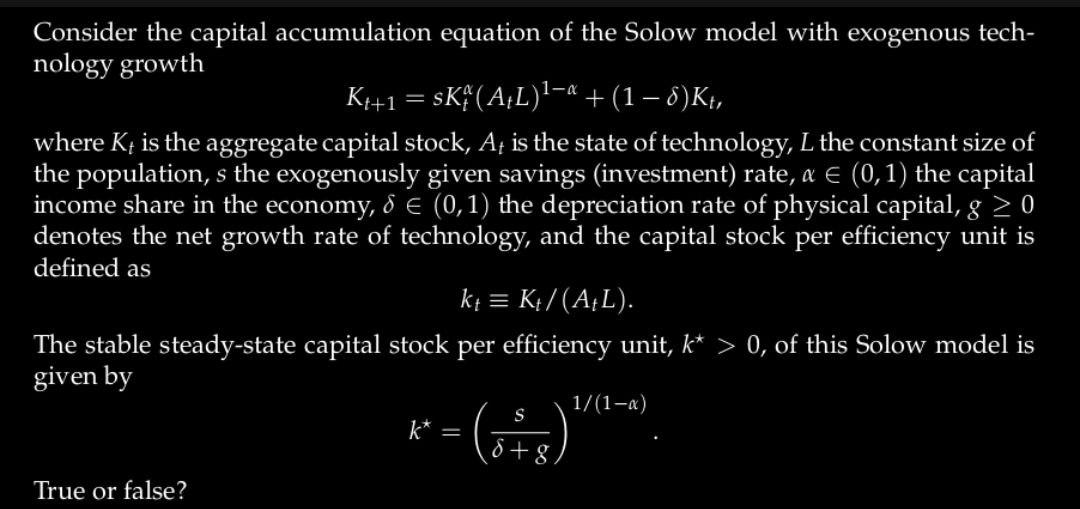 Consider the capital accumulation equation of the | Chegg.com