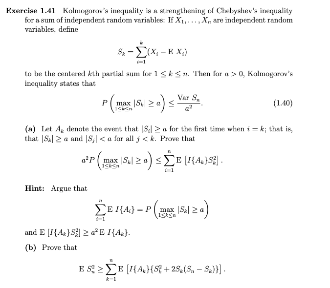 Exercise 1.41 Kolmogorov's inequality is a | Chegg.com