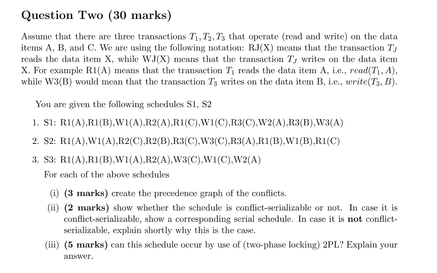 Solved Question One (60 marks) Consider the following | Chegg.com