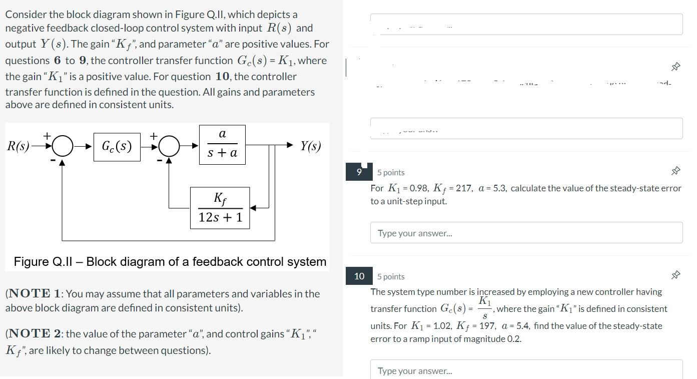 Consider the block diagram shown in Figure Q.II, which depicts a negative feedback closed-loop control system with input \( R