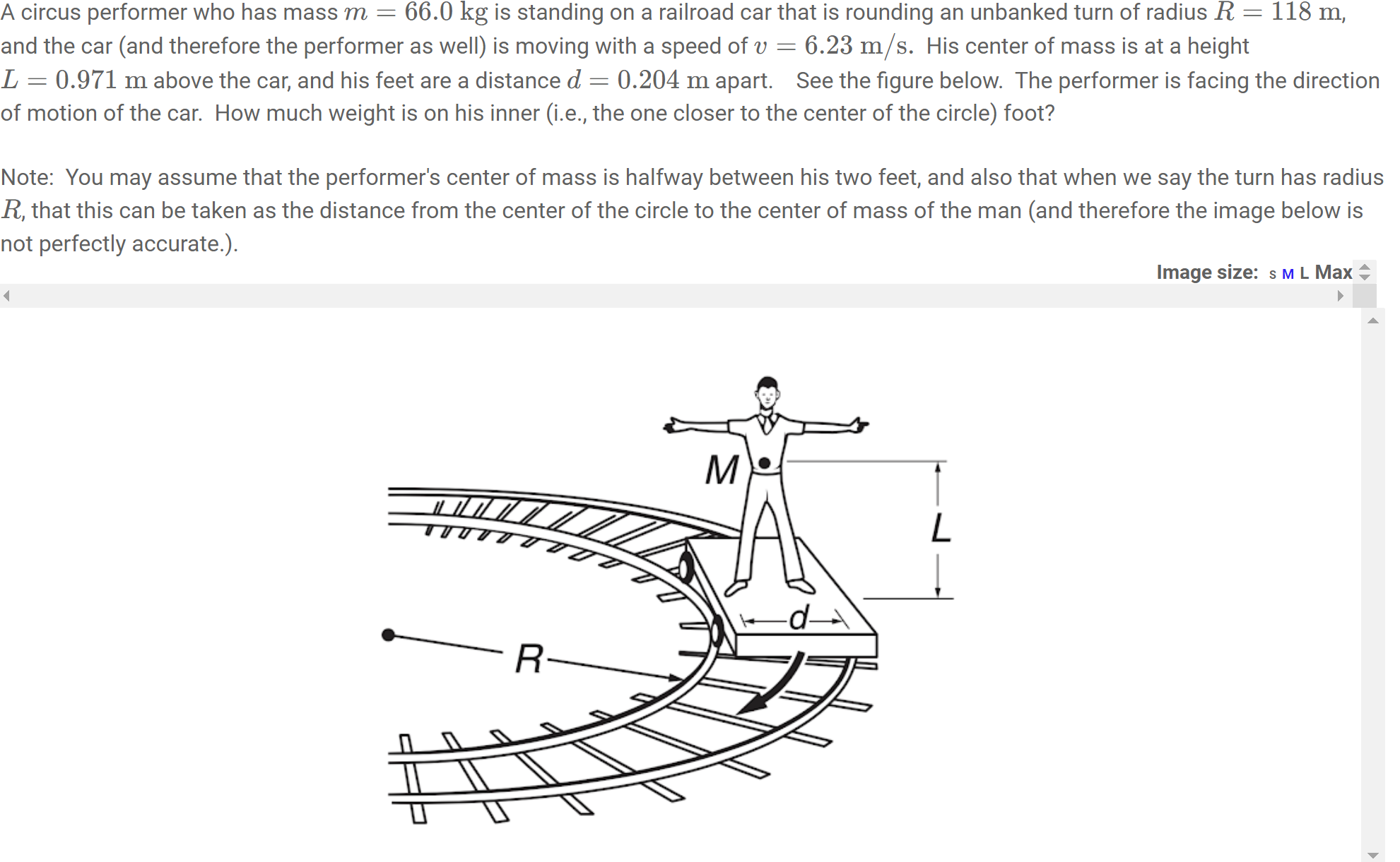 Solved A circus performer who has mass m=66.0 kg is standing | Chegg.com