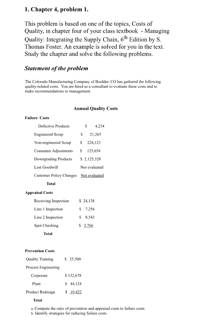 Solved 1. Chapter 4, problem 1. This problem is based on one | Chegg.com