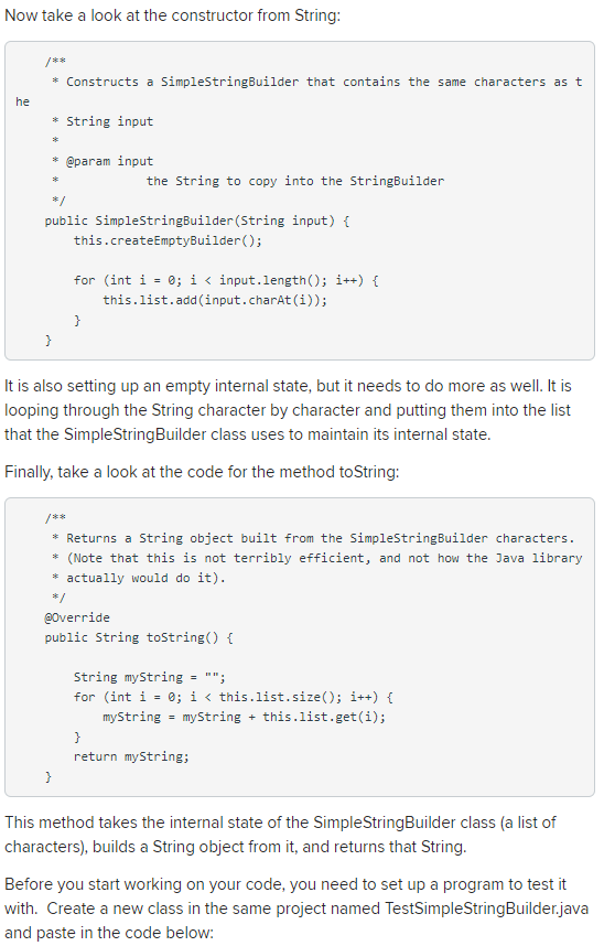 Now take a look at the constructor from String: /** Constructs a SimpleStringBuilder that contains the same characters as t h