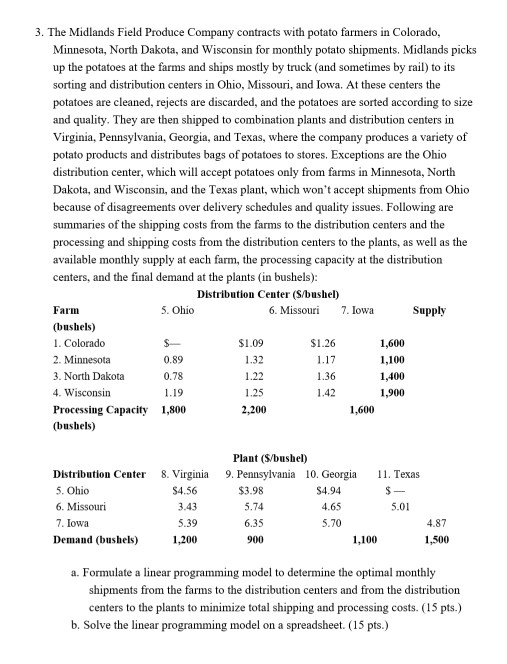 Solved 3. The Midlands Field Produce Company contracts with