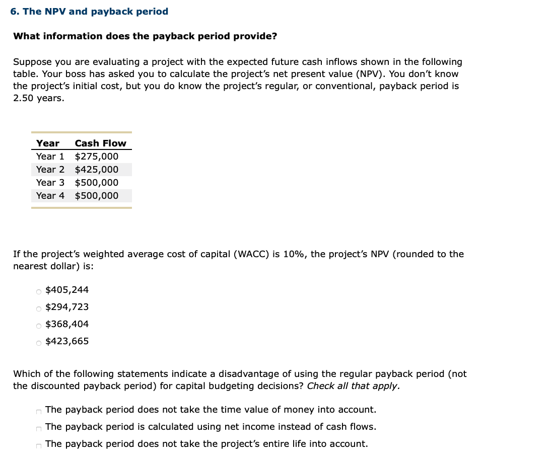 solved-6-the-npv-and-payback-period-what-information-does-chegg