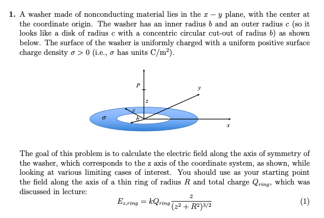 Solved 1. A washer made of nonconducting material lies in | Chegg.com