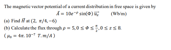 Solved The Magnetic Vector Potential Of A Current | Chegg.com