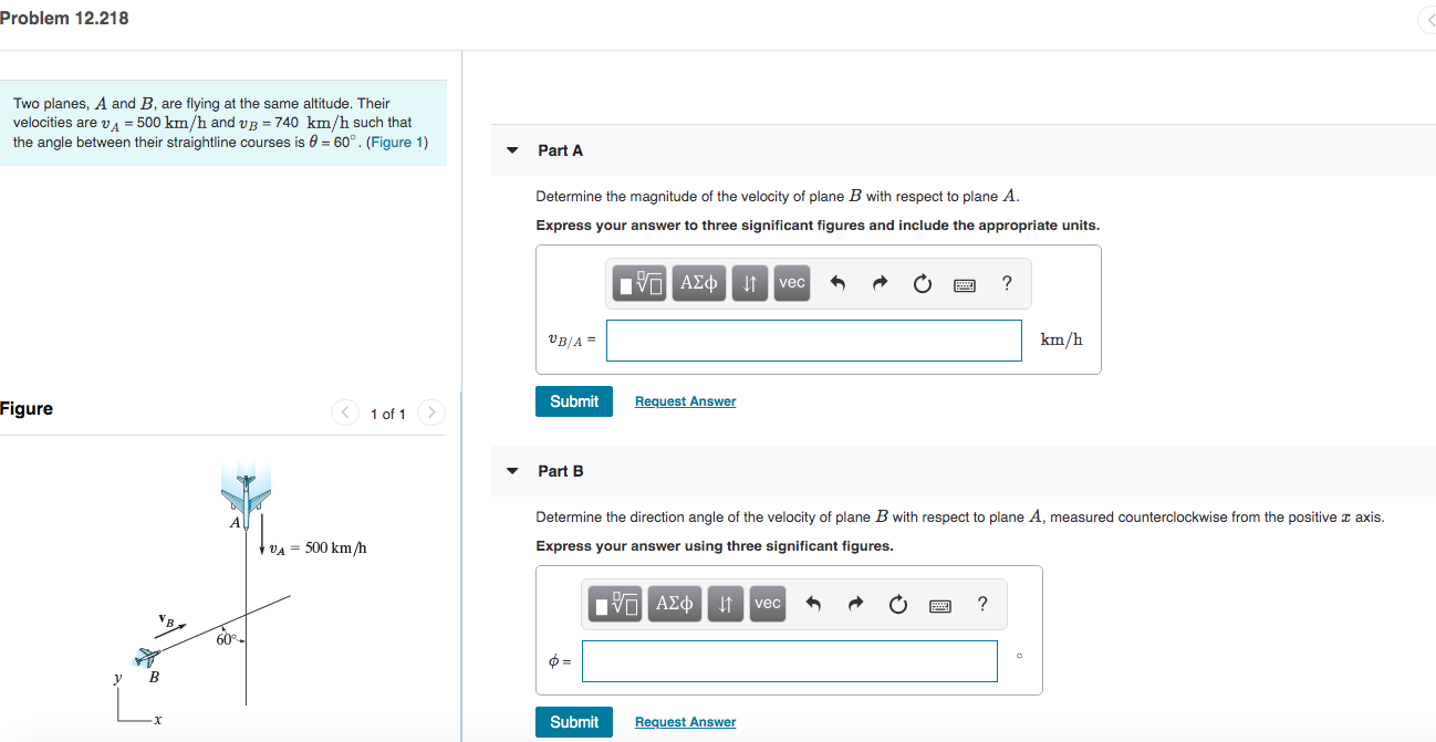 Solved Problem 12.218 Two Planes, A And B, Are Flying At The | Chegg.com