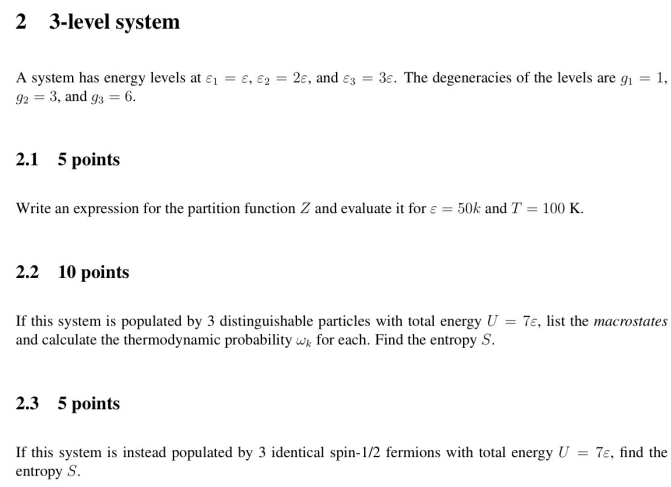 Solved A system has energy levels at ε1=ε,ε2=2ε, and ε3=3ε. | Chegg.com