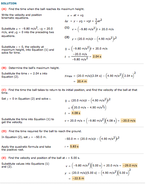 Solved SOLUTION (A) Find the time when the ball reaches its