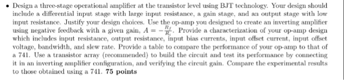 Solved . Design a three-stage operational amplifier at the | Chegg.com