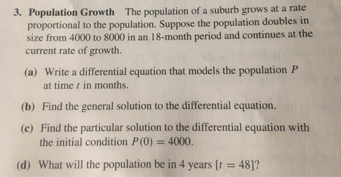 Solved 3. Population Growth The population of a suburb grows | Chegg.com