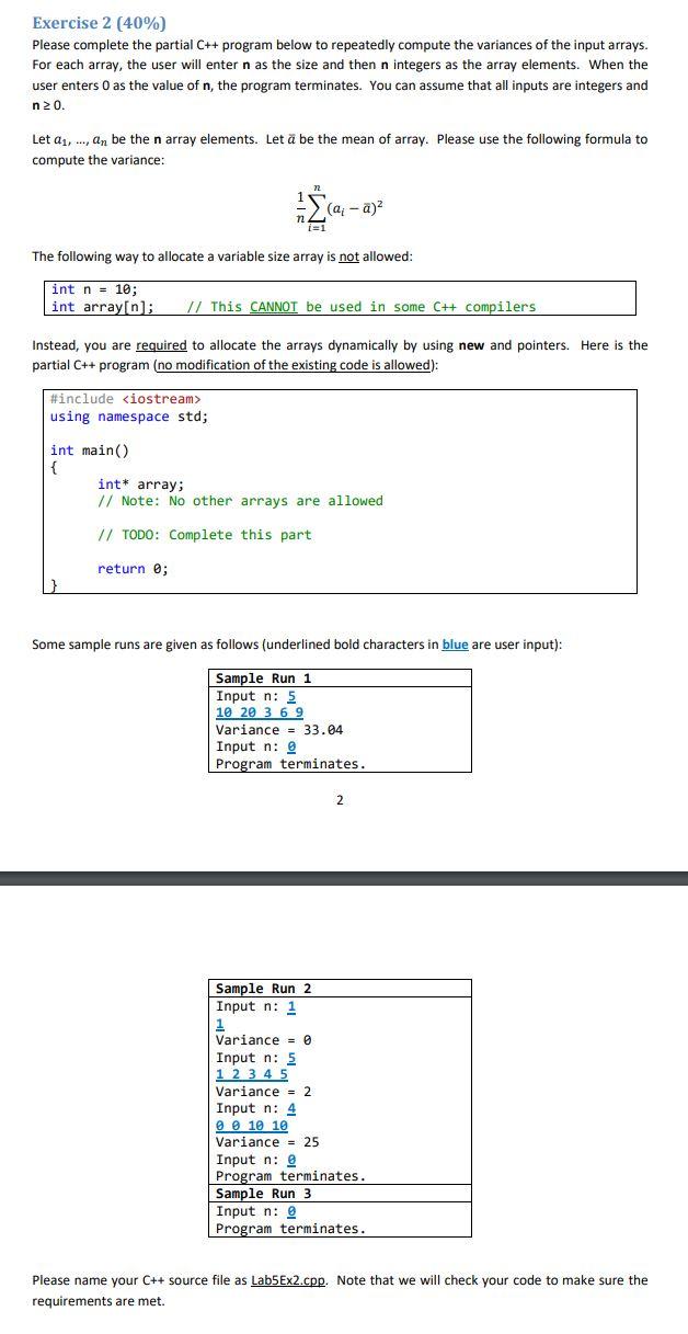 Solved Exercise 2 (40%) Please complete the partial C++ | Chegg.com