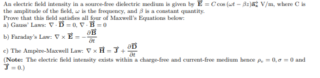 Solved An electric field intensity in a source-free | Chegg.com