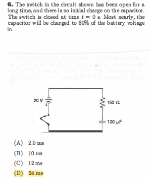 Solved 6. The switch in the circuit shown has been open for | Chegg.com