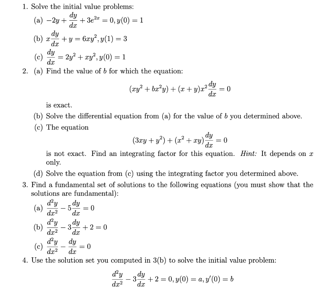 Solved 1. Solve the initial value problems: (a) | Chegg.com