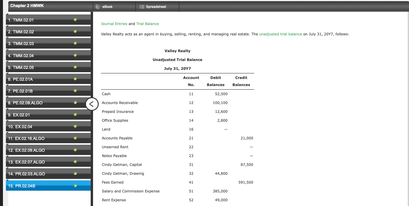 Solved Chapter 2 HMWK eBook Spreadsheet 1. TMM.02.01 Journal