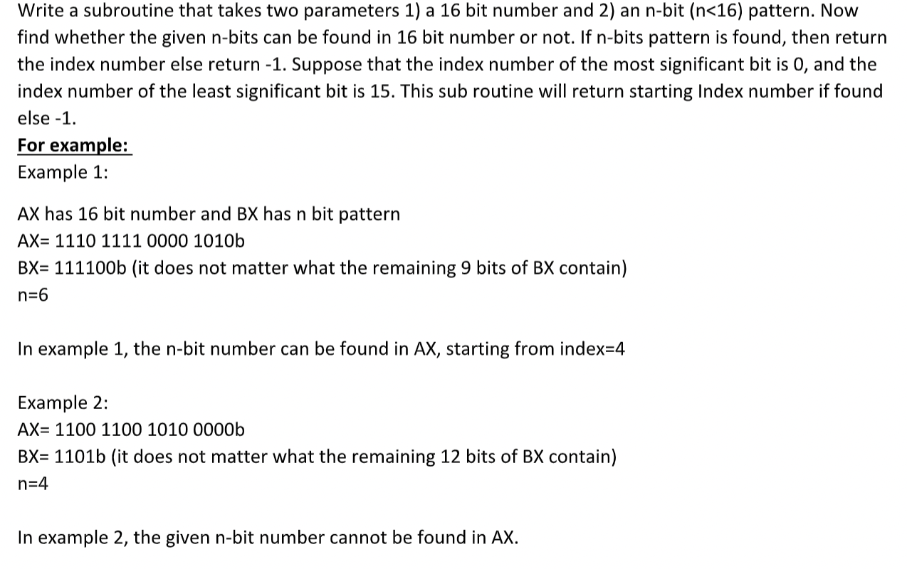 Solved Write a subroutine that takes two parameters 1) a 16 | Chegg.com