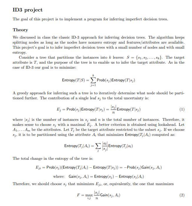 Solved Theory We discussed in class the classic ID-3 | Chegg.com