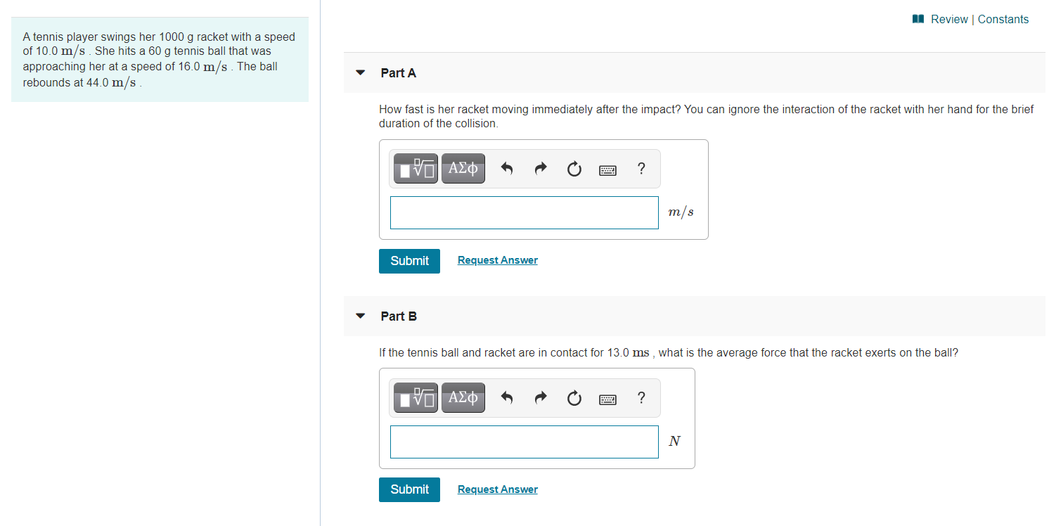 Solved Review Constants A tennis player swings her 1000 g | Chegg.com
