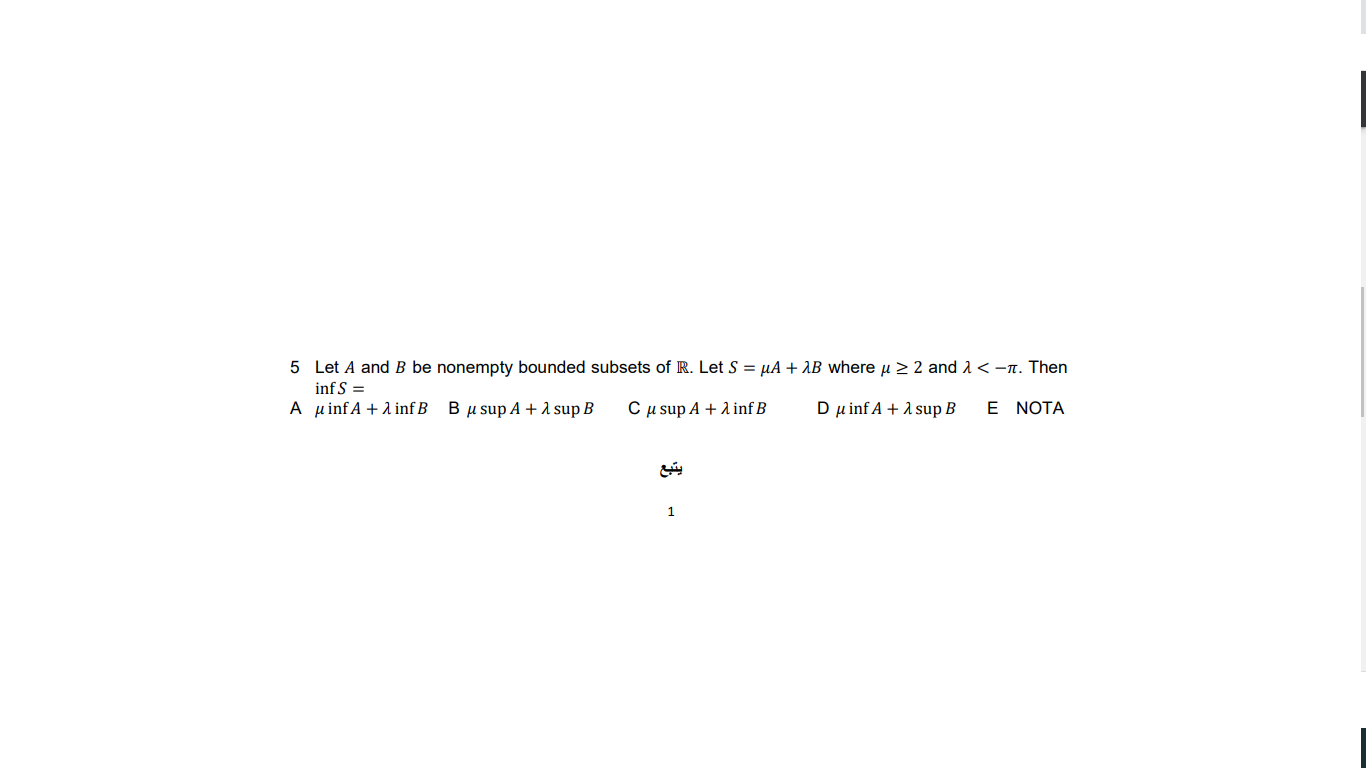 Solved 5 Let A And B Be Nonempty Bounded Subsets Of R. Let | Chegg.com