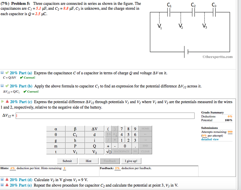 Solved (7) Problem 5 Three Capacitors Are Connected In