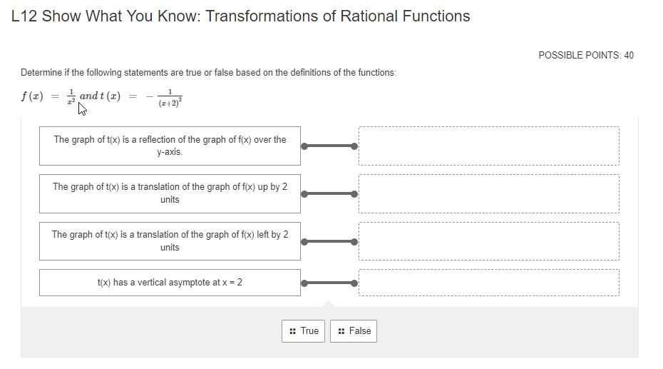 Solved L12 Show What You Know: Transformations of Rational | Chegg.com