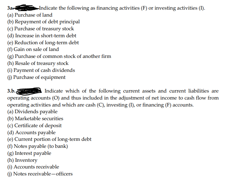 Solved Зан Indicate the following as financing activities | Chegg.com