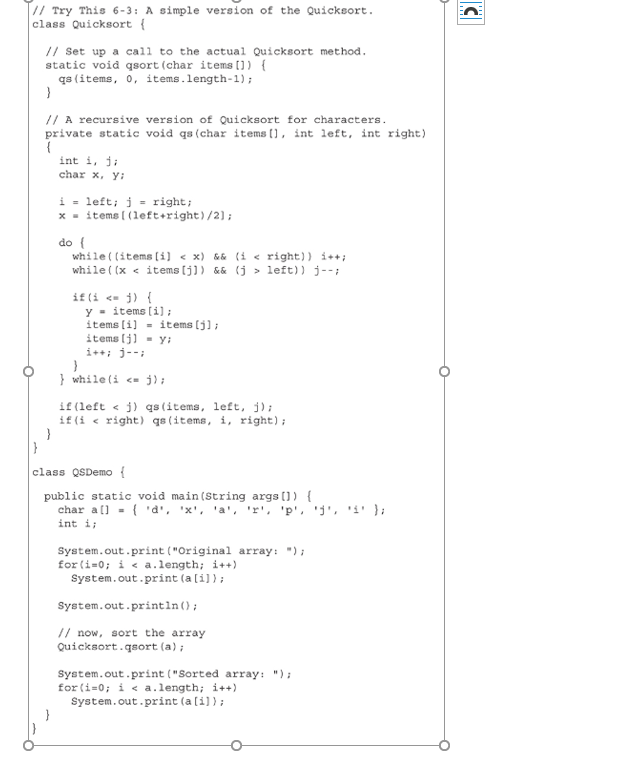Solved this for java Explain how the characters are sorted | Chegg.com