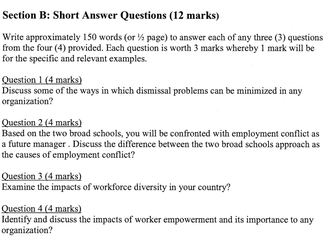Solved Section B: Short Answer Questions (12 marks) Write | Chegg.com