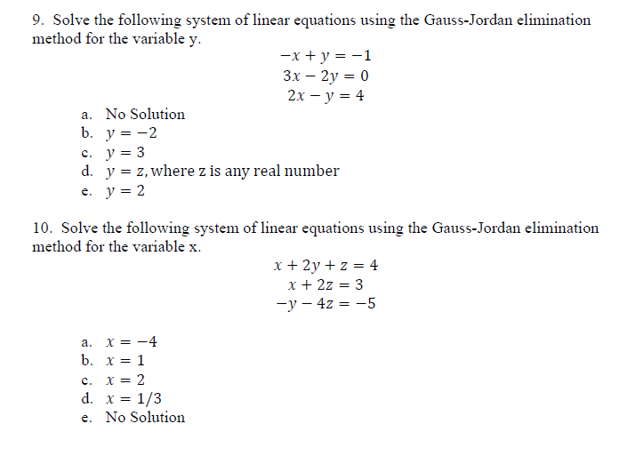 Solved 7 Solve The Following System Of Linear Equations Chegg Com