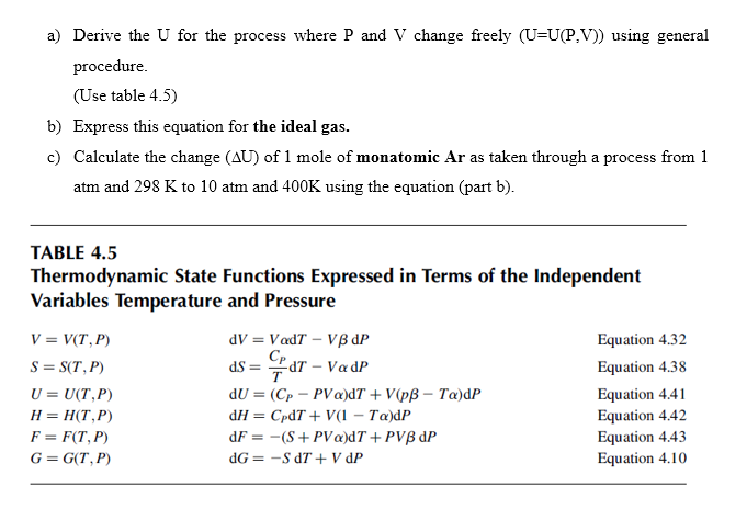 Solved A Derive The U For The Process Where P And V Chan Chegg Com