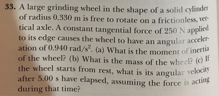 Solved A Large Grinding Wheel In The Shape Of A Solid | Chegg.com