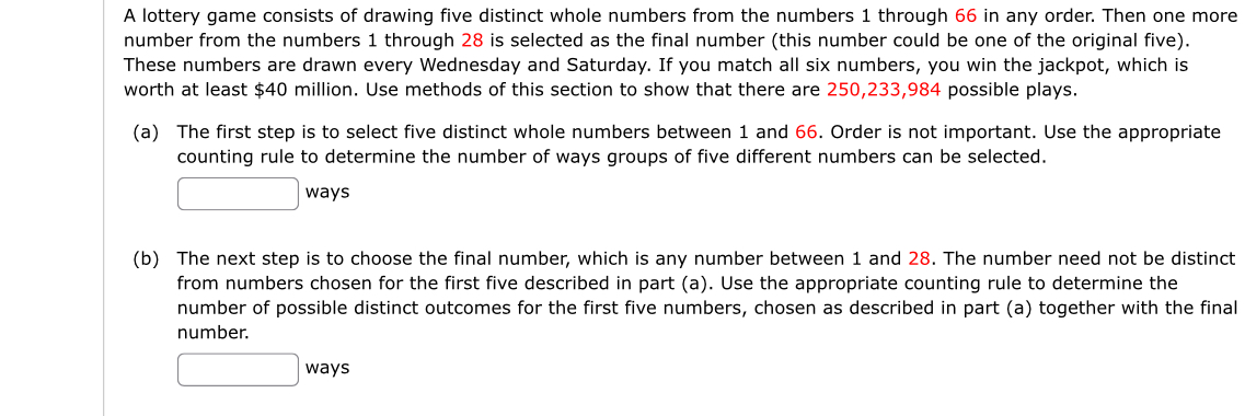 Solved A Lottery Game Consists Of Drawing Five Distinct | Chegg.com