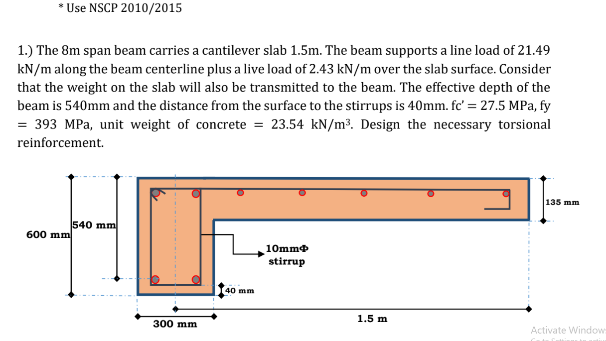 Solved * Use NSCP 2010/2015 1.) The 8m span beam carries a | Chegg.com