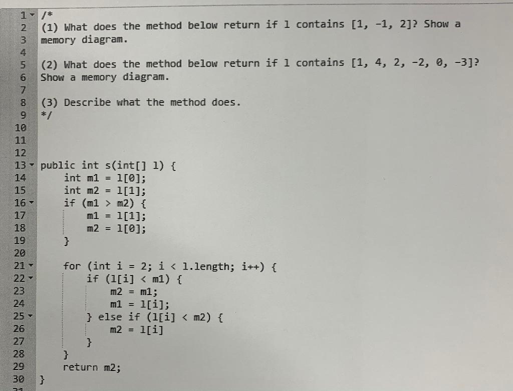 Solved /* (1) What does the method below return if I | Chegg.com