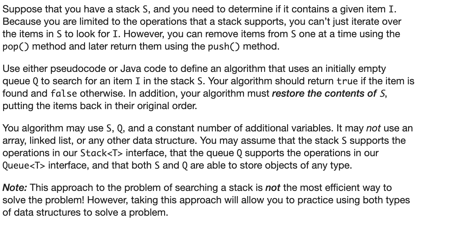 Solved Suppose that you have a stack S, and you need to | Chegg.com