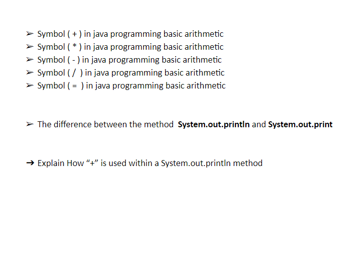 Solved > Symbol ( + ) in java programming basic arithmetic | Chegg.com