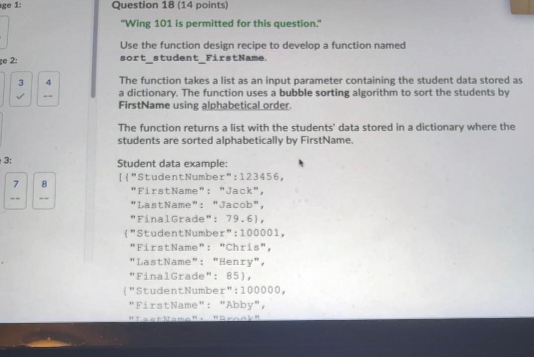 Solved Question 18 (14 points) "Wing 101 is permitted for | Chegg.com