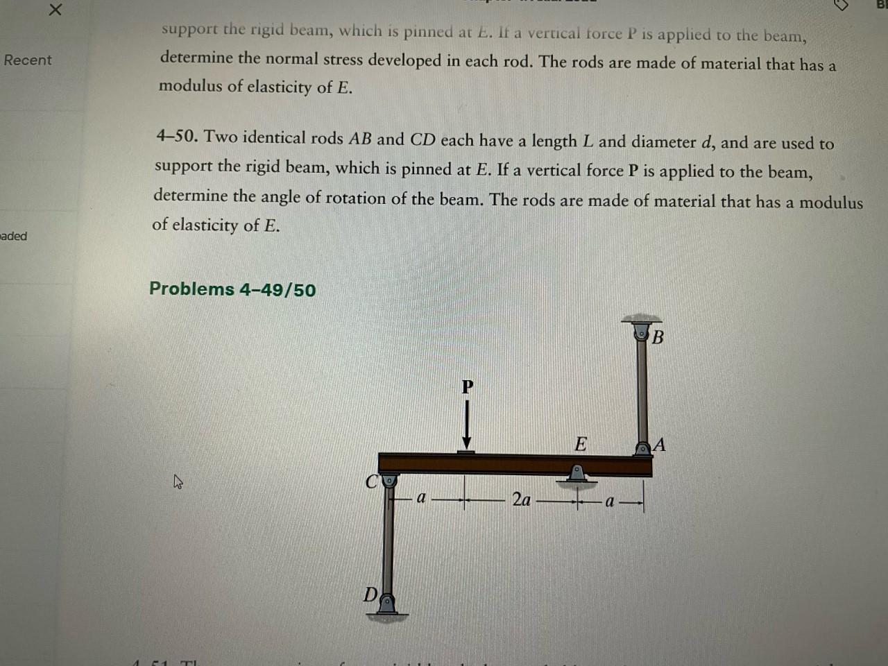 Solved support the rigid beam, which is pinned at E. If a | Chegg.com